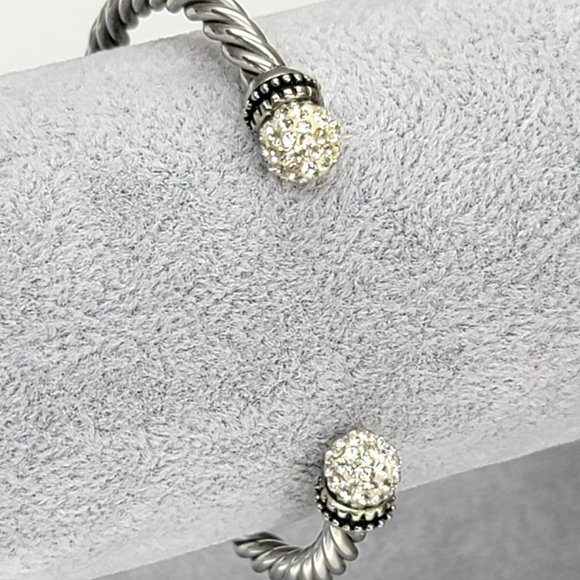 Silver Twist Rhinestone Ended Cuff Stylish Fashion Bracelet LI325 - Picture 4 of 5